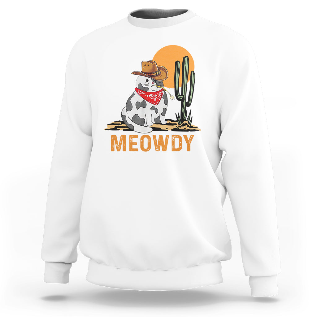 Meowdy Cat Cow Funny Howdy Meme Western Cowboy Sweatshirt - Wonder Print Shop