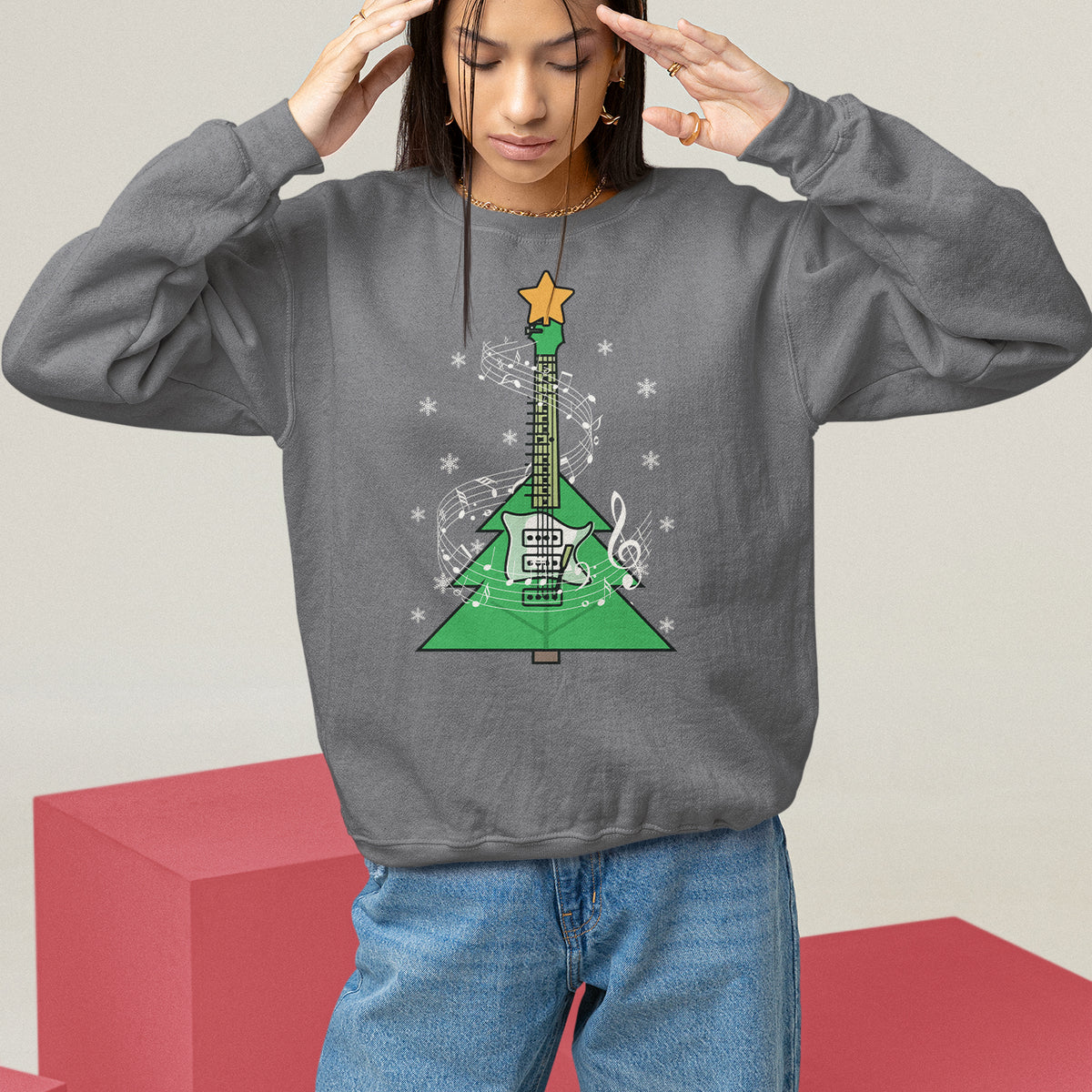 Rockin' Christmas Tree For Guitarist Music Lover Sweatshirt - Wonder Print Shop