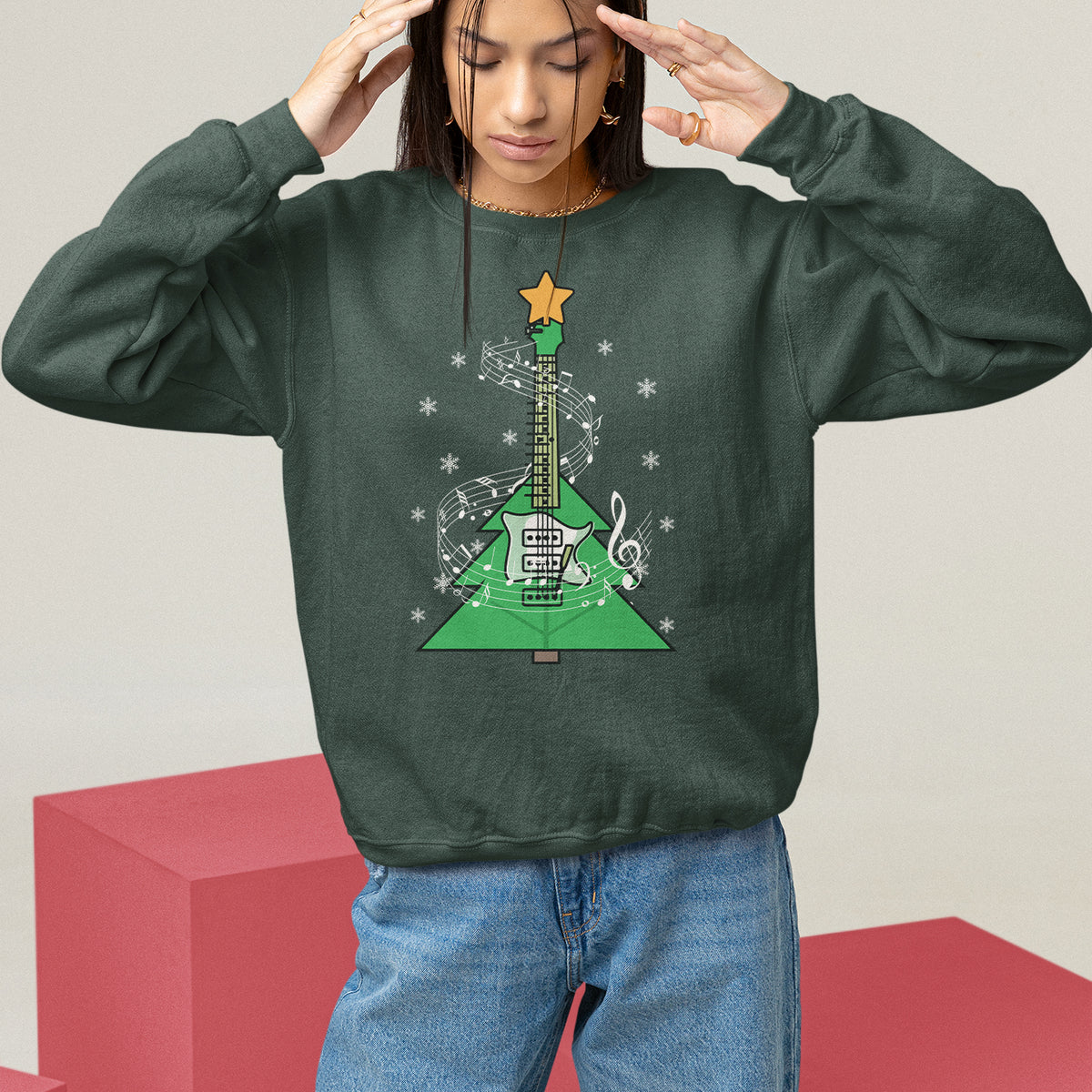 Rockin' Christmas Tree For Guitarist Music Lover Sweatshirt - Wonder Print Shop
