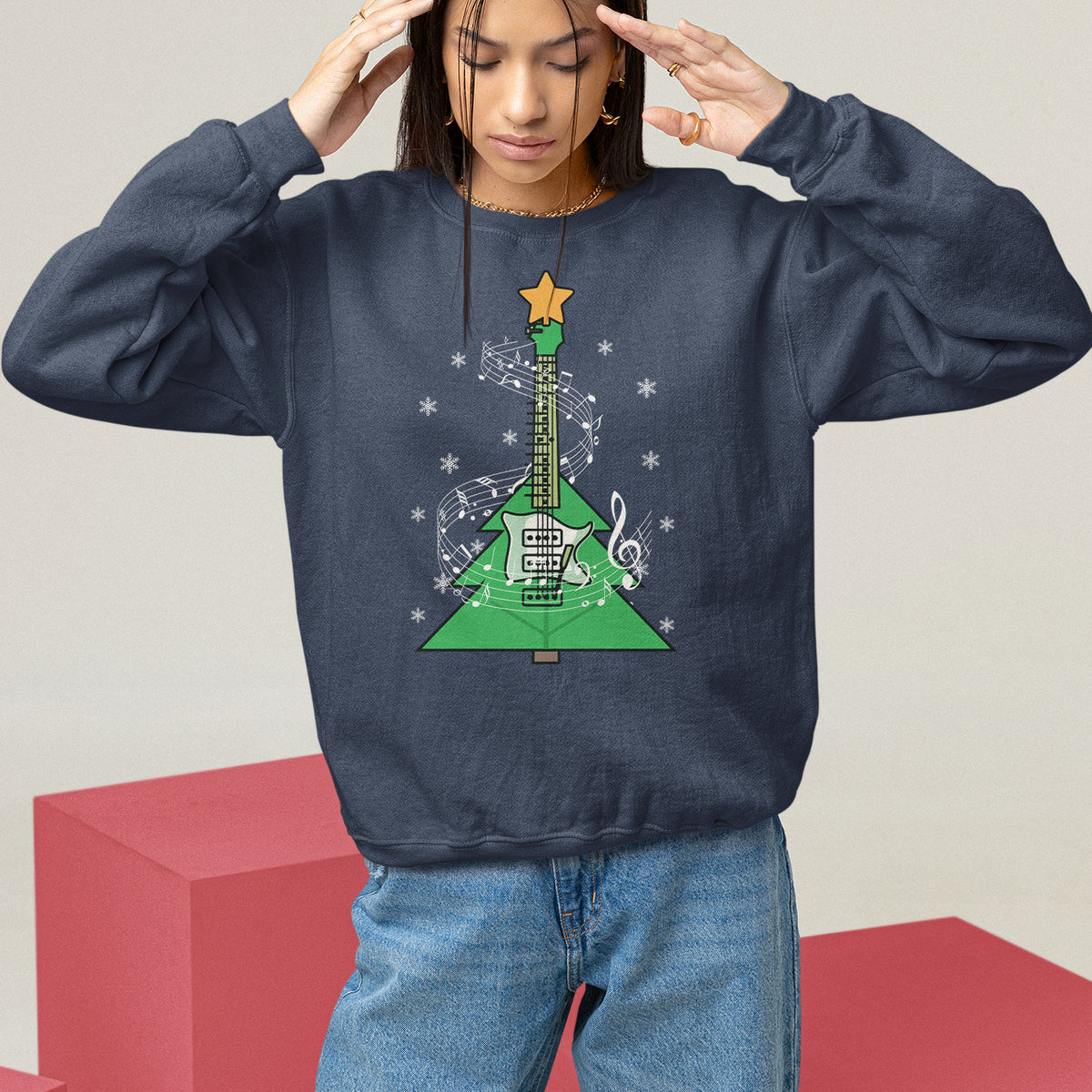 Rockin' Christmas Tree For Guitarist Music Lover Sweatshirt - Wonder Print Shop
