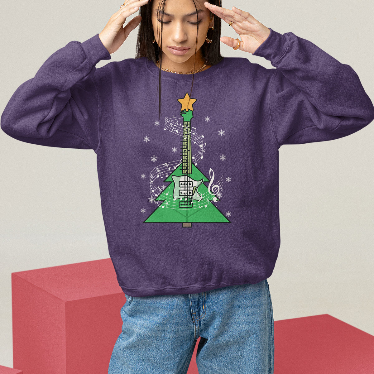Rockin' Christmas Tree For Guitarist Music Lover Sweatshirt - Wonder Print Shop