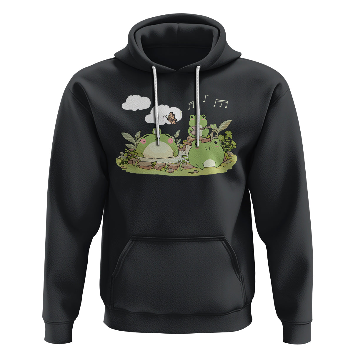 Kawaii Cute Frog Banjo Butterfly Cottagecore Aesthetic Hoodie - Wonder Print Shop