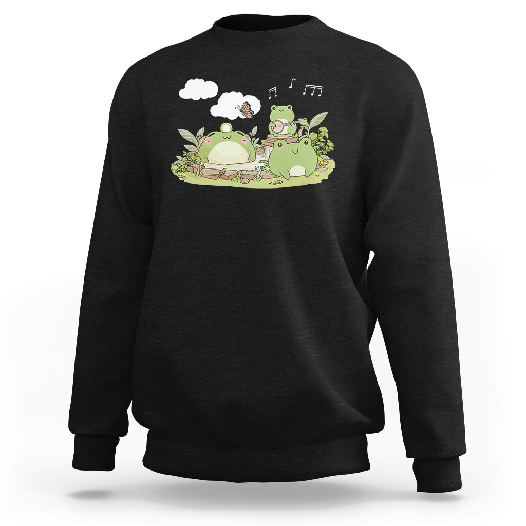 Kawaii Cute Frog Banjo Butterfly Cottagecore Aesthetic Sweatshirt - Wonder Print Shop