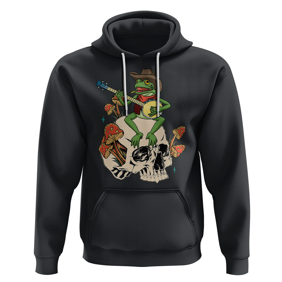 Cottagecore Aesthetic Frog Playing Banjo on Mushroom Cute Hoodie - Wonder Print Shop