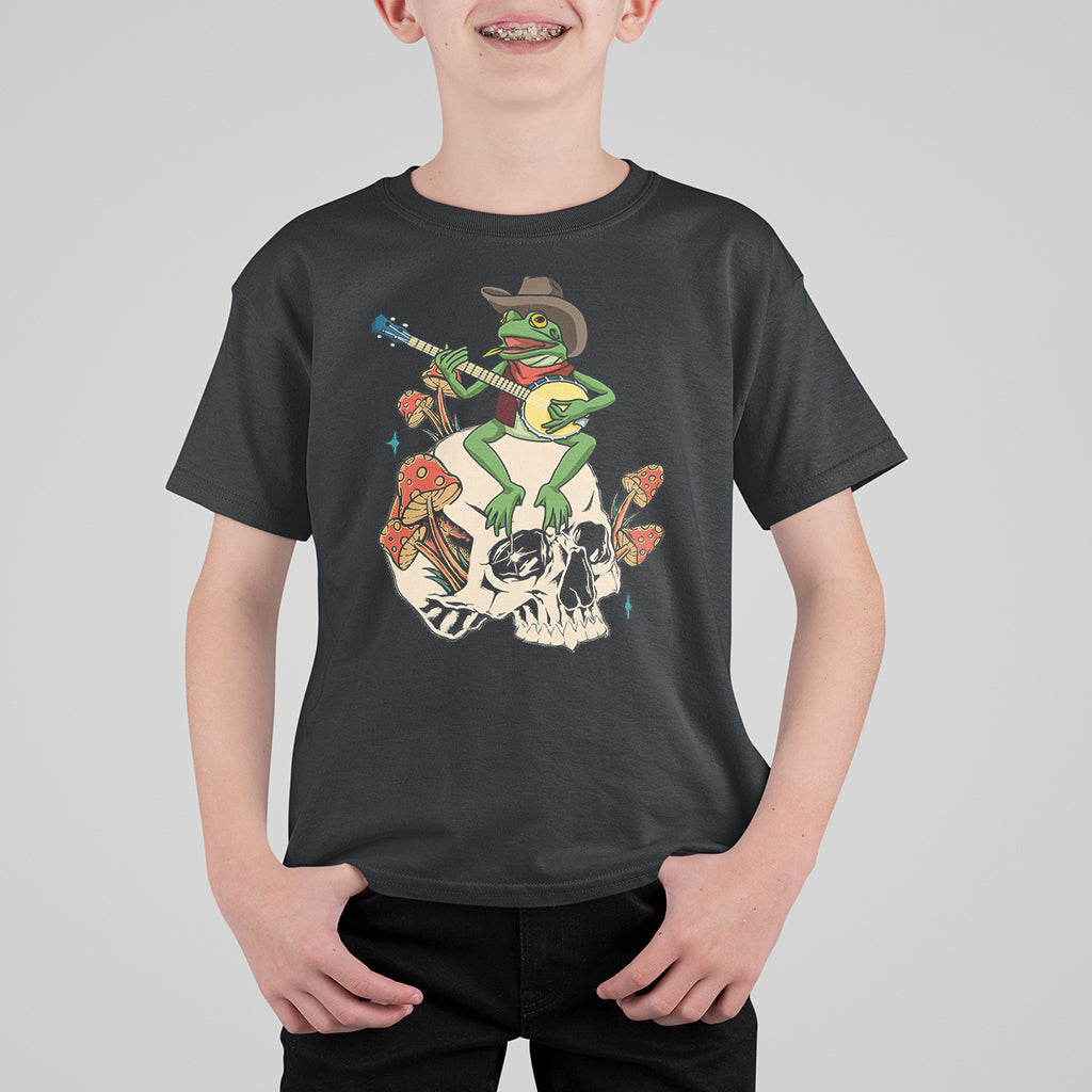 Cottagecore Aesthetic Frog Playing Banjo on Mushroom Cute T Shirt For Kid - Wonder Print Shop