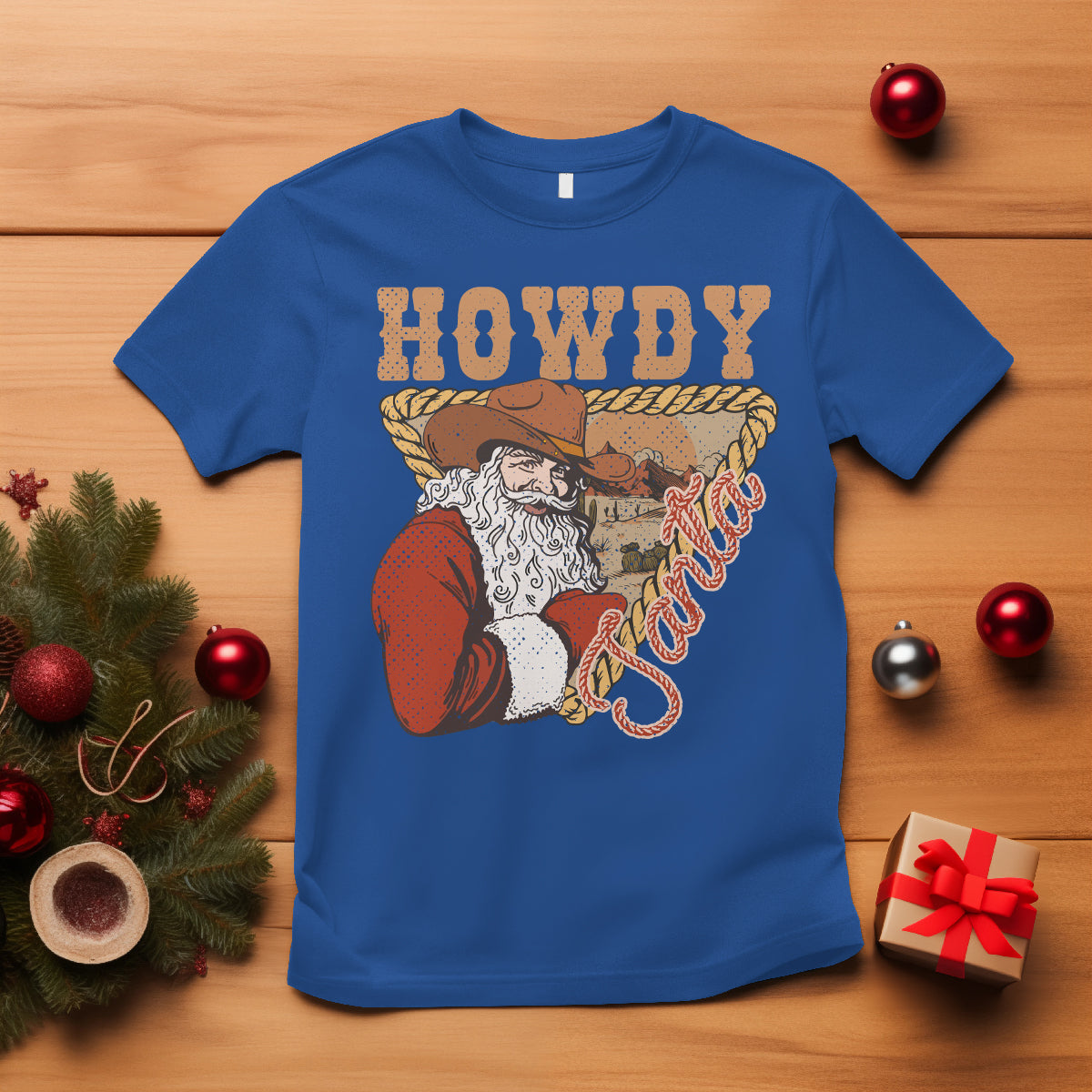 Howdy Santa Cowboy Vintage Western Christmas T Shirt - Wonder Print Shop