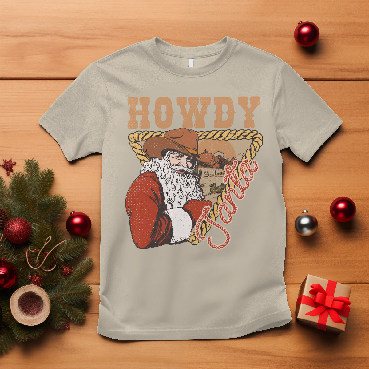 Howdy Santa Cowboy Vintage Western Christmas T Shirt - Wonder Print Shop