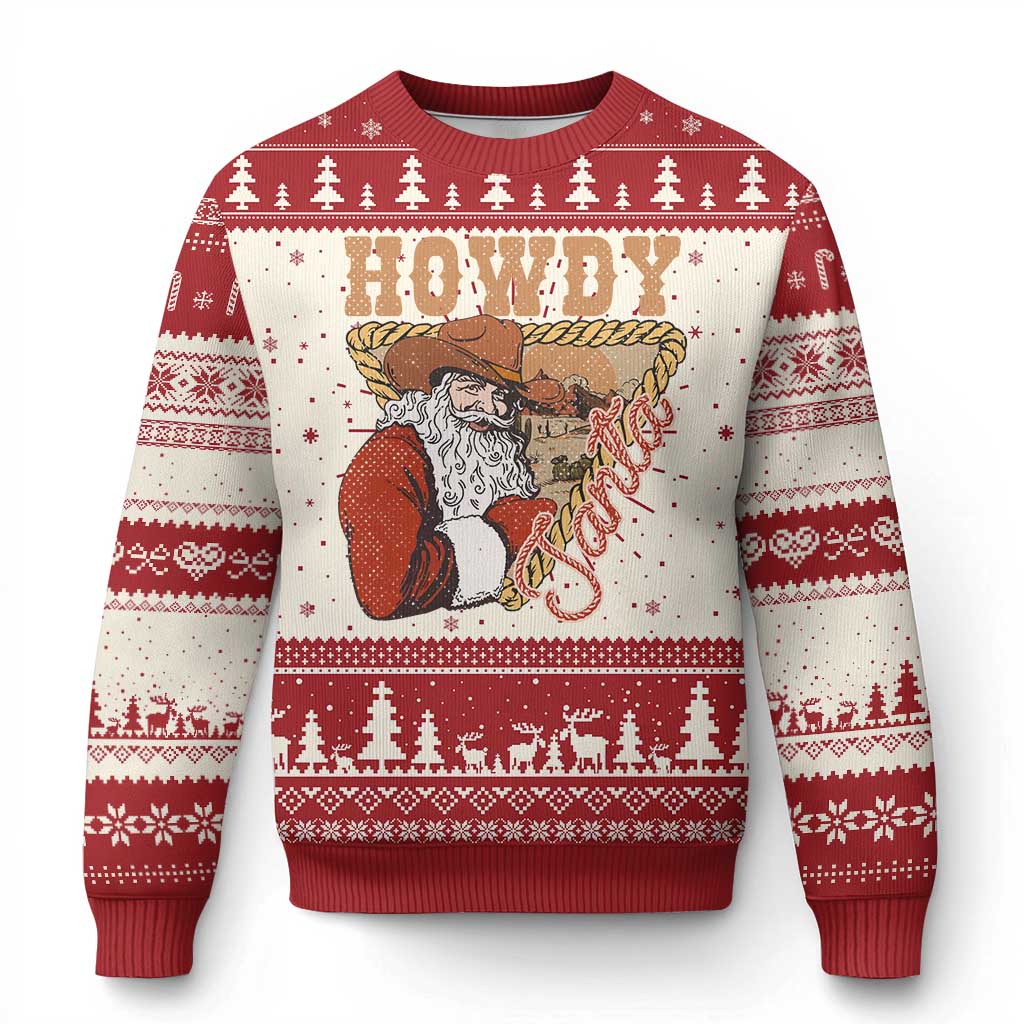 Xmas Cowboy Santa Ugly Christmas Sweater Howdy Santa Vintage Western - Wonder Print Shop