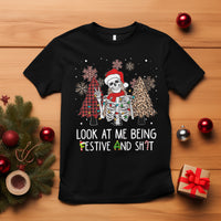 Christmas T Shirt Skeleton Look At Me Being Festival And Shit Leopard Xmas Tree - Wonder Print Shop
