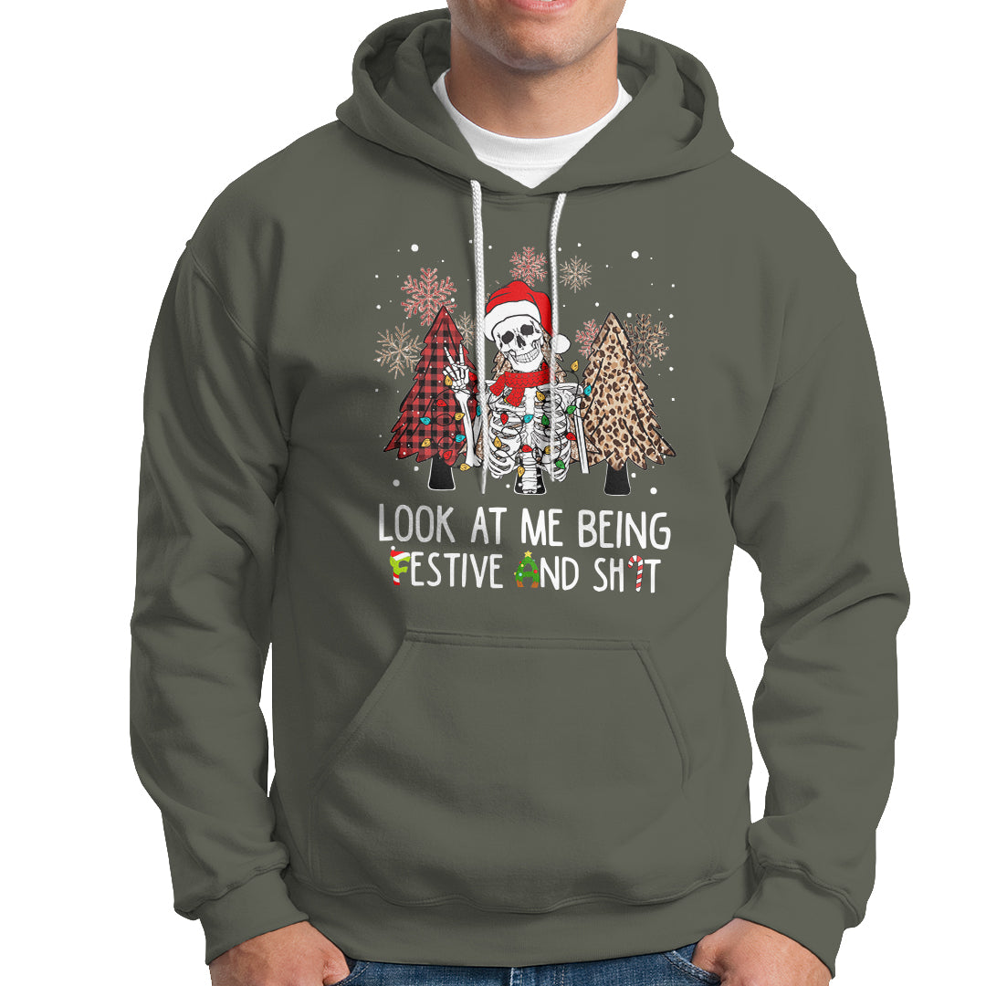 Christmas Hoodie Skeleton Look At Me Being Festival And Shit Leopard Xmas Tree - Wonder Print Shop