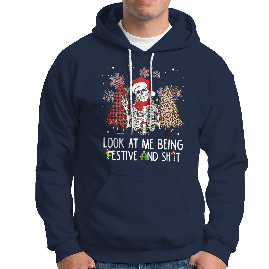 Christmas Hoodie Skeleton Look At Me Being Festival And Shit Leopard Xmas Tree - Wonder Print Shop