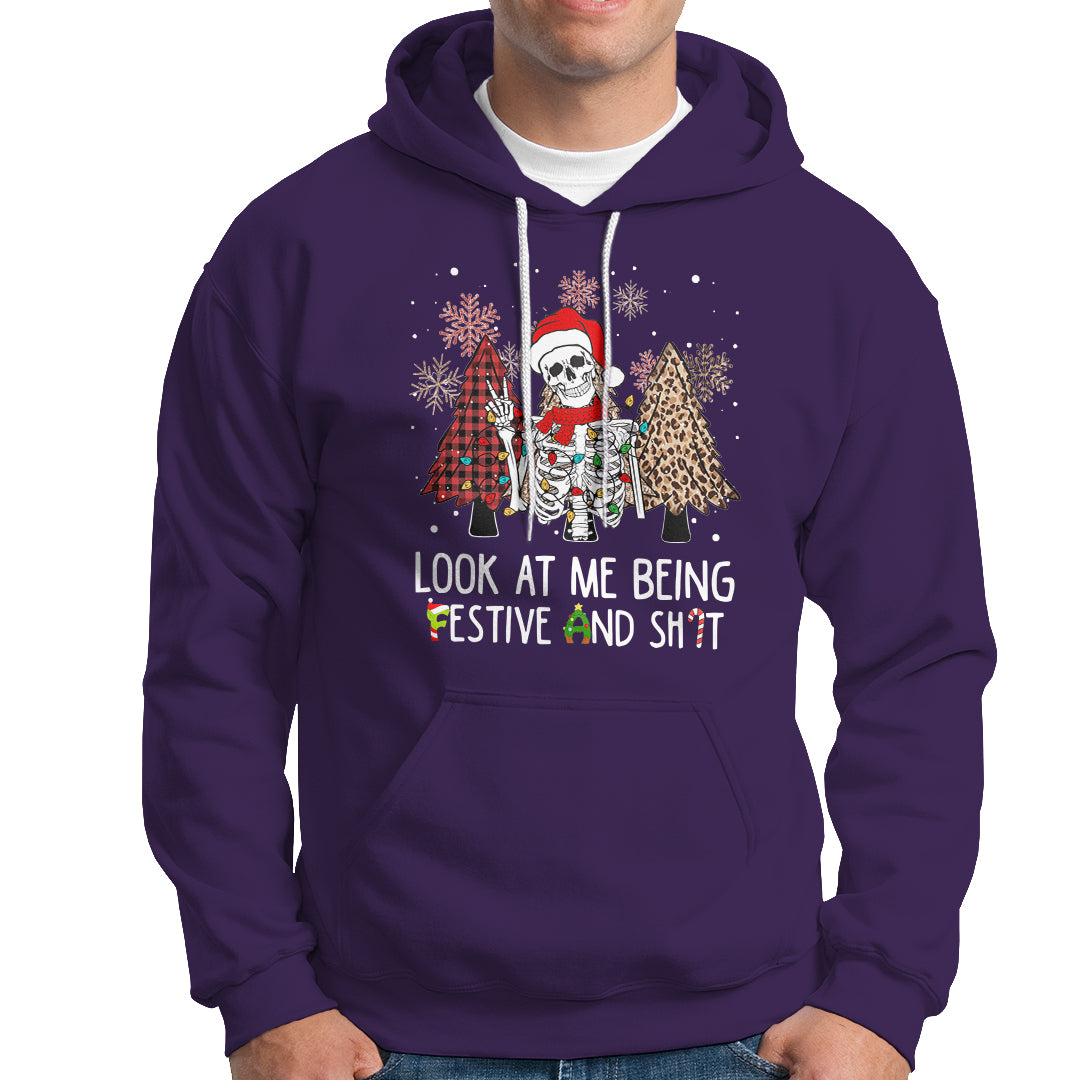 Christmas Hoodie Skeleton Look At Me Being Festival And Shit Leopard Xmas Tree - Wonder Print Shop