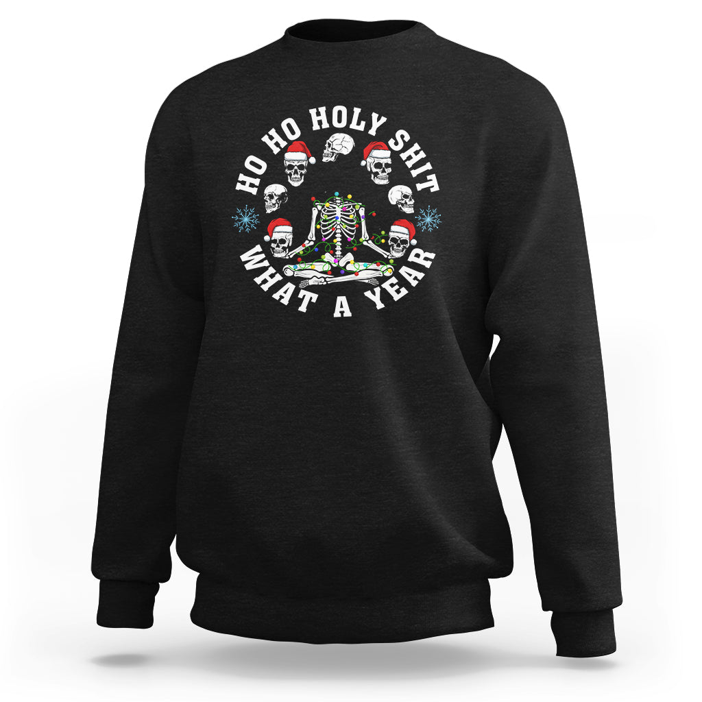 Christmas Sweatshirt Ho Ho Holy Shit What A Year Funny Skeleton Skull Xmas Hat - Wonder Print Shop