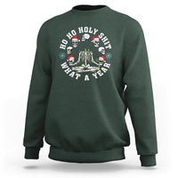 Christmas Sweatshirt Ho Ho Holy Shit What A Year Funny Skeleton Skull Xmas Hat - Wonder Print Shop