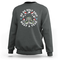 Christmas Sweatshirt Ho Ho Holy Shit What A Year Funny Skeleton Skull Xmas Hat - Wonder Print Shop
