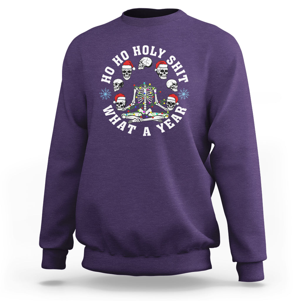 Christmas Sweatshirt Ho Ho Holy Shit What A Year Funny Skeleton Skull Xmas Hat - Wonder Print Shop
