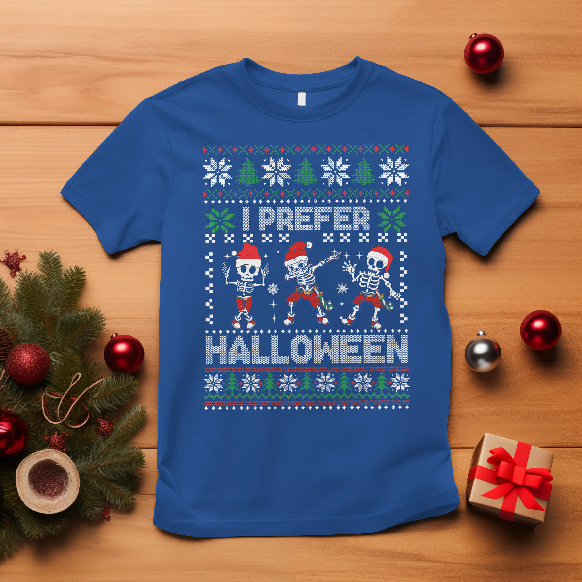 Christmas T Shirt I Prefer Halloween Cool Santa Skeleton Dancing - Wonder Print Shop