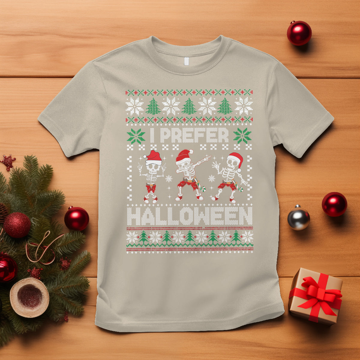 Christmas T Shirt I Prefer Halloween Cool Santa Skeleton Dancing - Wonder Print Shop