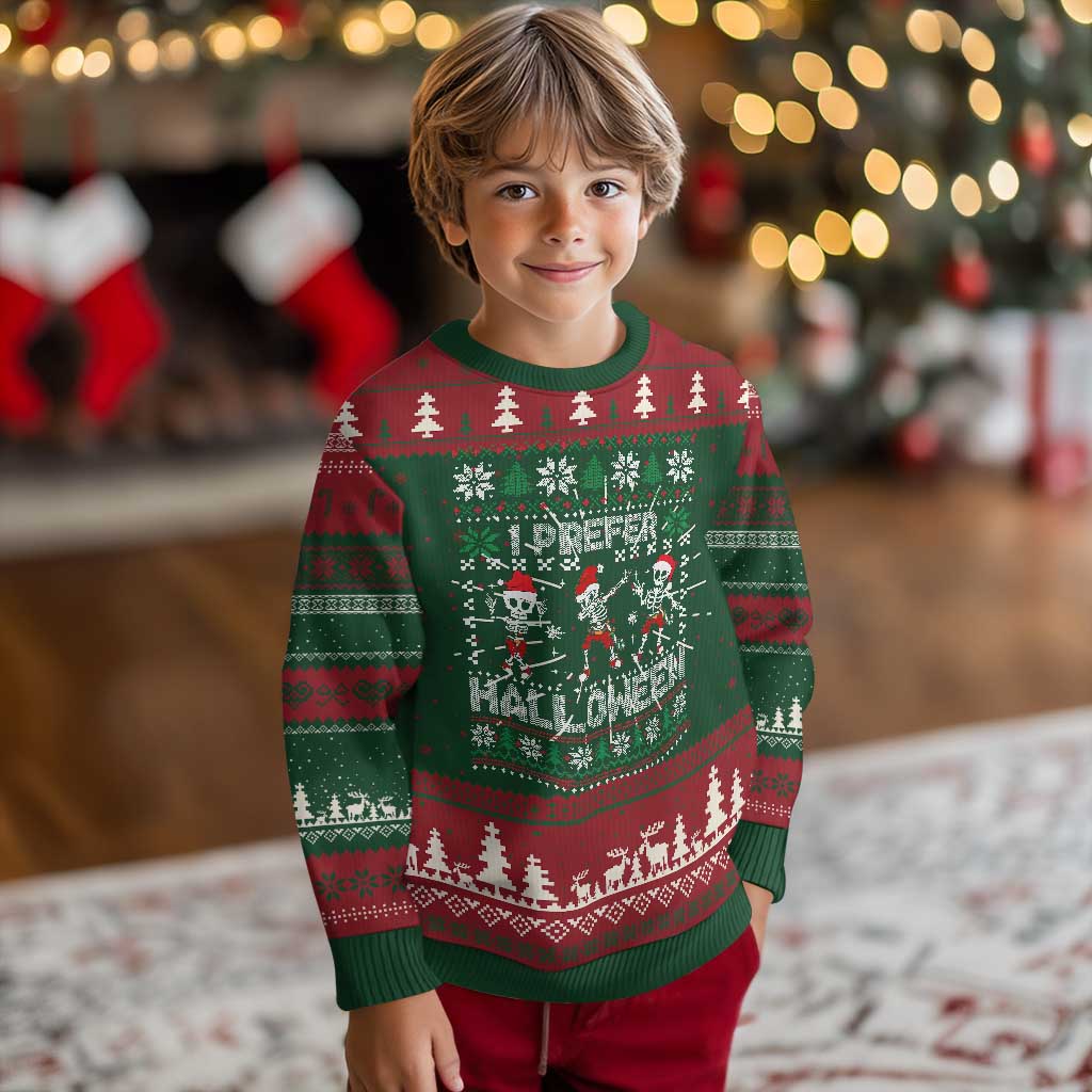 Funny Xmas Ugly Christmas Sweater I Prefer Halloween Cool Santa Skeleton Dancing - Wonder Print Shop