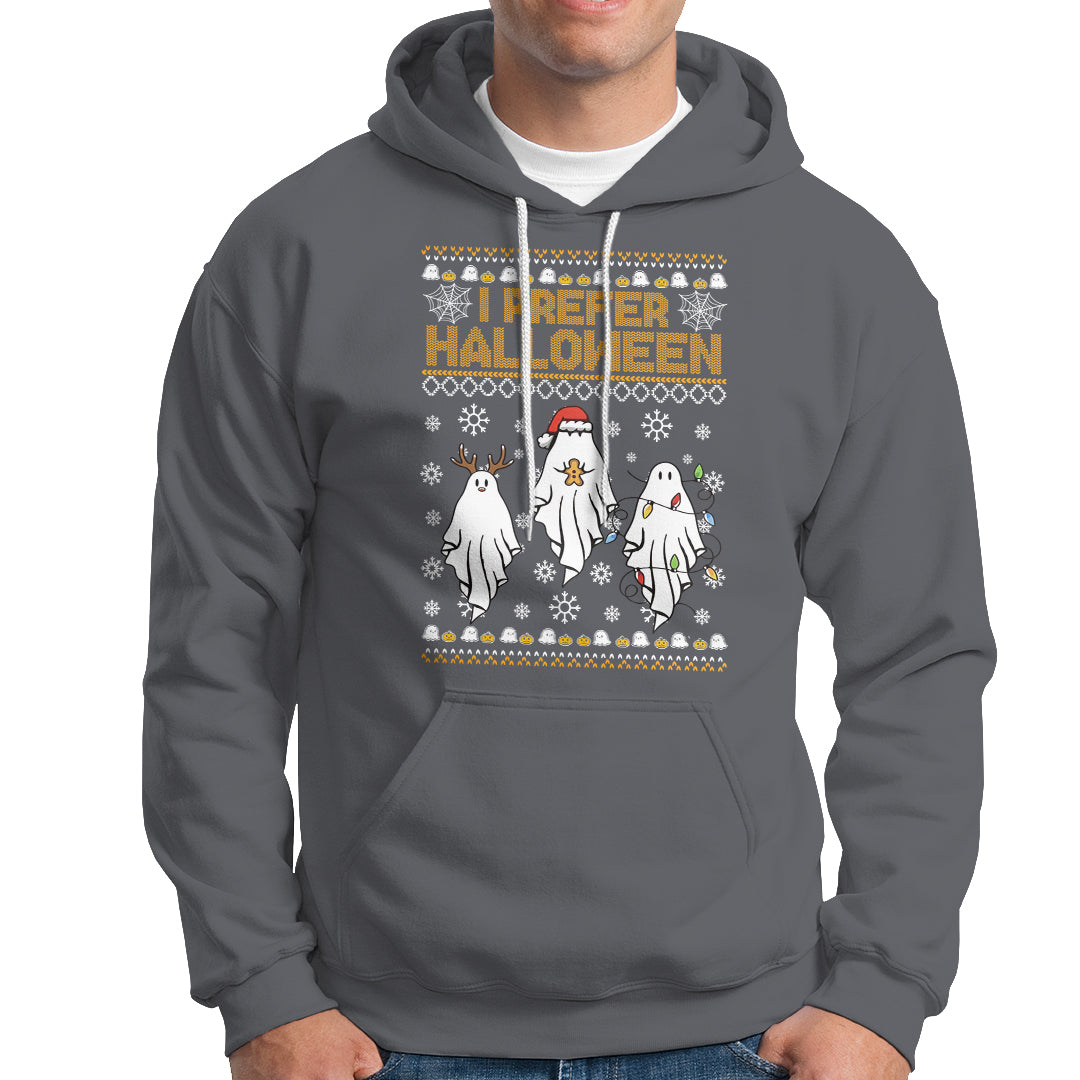 Christmas Hoodie I Prefer Halloween Cute Santa Ghost Boo Skeleton - Wonder Print Shop