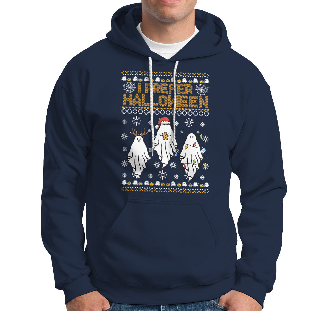 Christmas Hoodie I Prefer Halloween Cute Santa Ghost Boo Skeleton - Wonder Print Shop