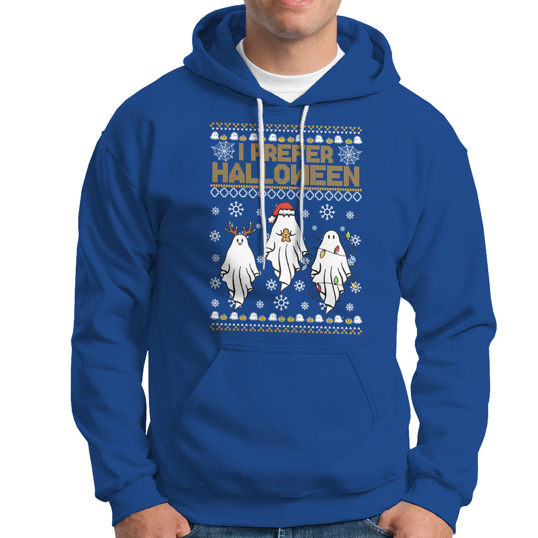 Christmas Hoodie I Prefer Halloween Cute Santa Ghost Boo Skeleton - Wonder Print Shop