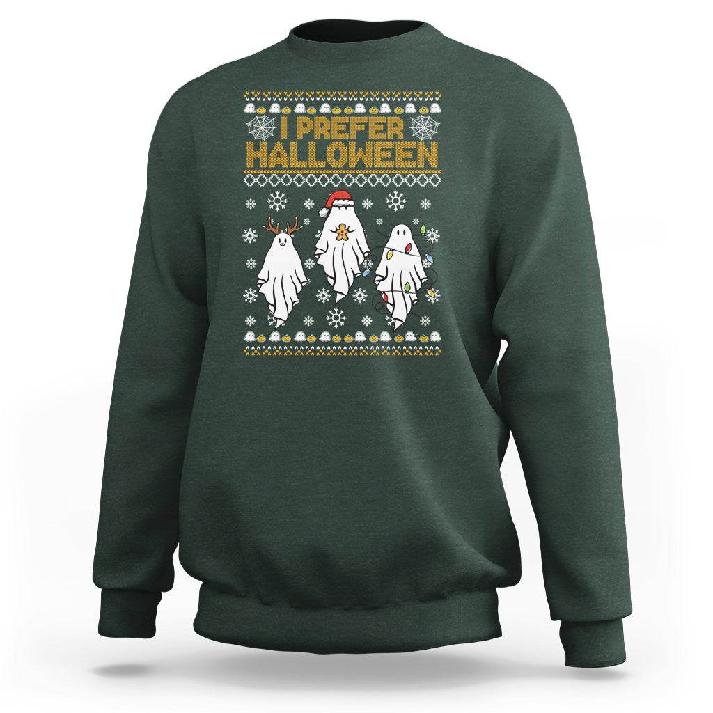 Christmas Sweatshirt I Prefer Halloween Cute Santa Ghost Boo Skeleton - Wonder Print Shop