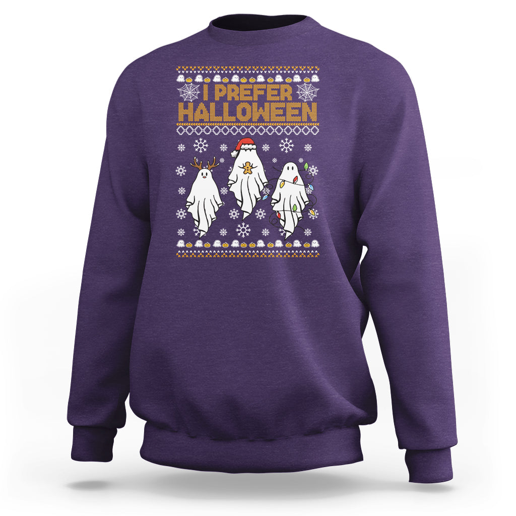 Christmas Sweatshirt I Prefer Halloween Cute Santa Ghost Boo Skeleton - Wonder Print Shop