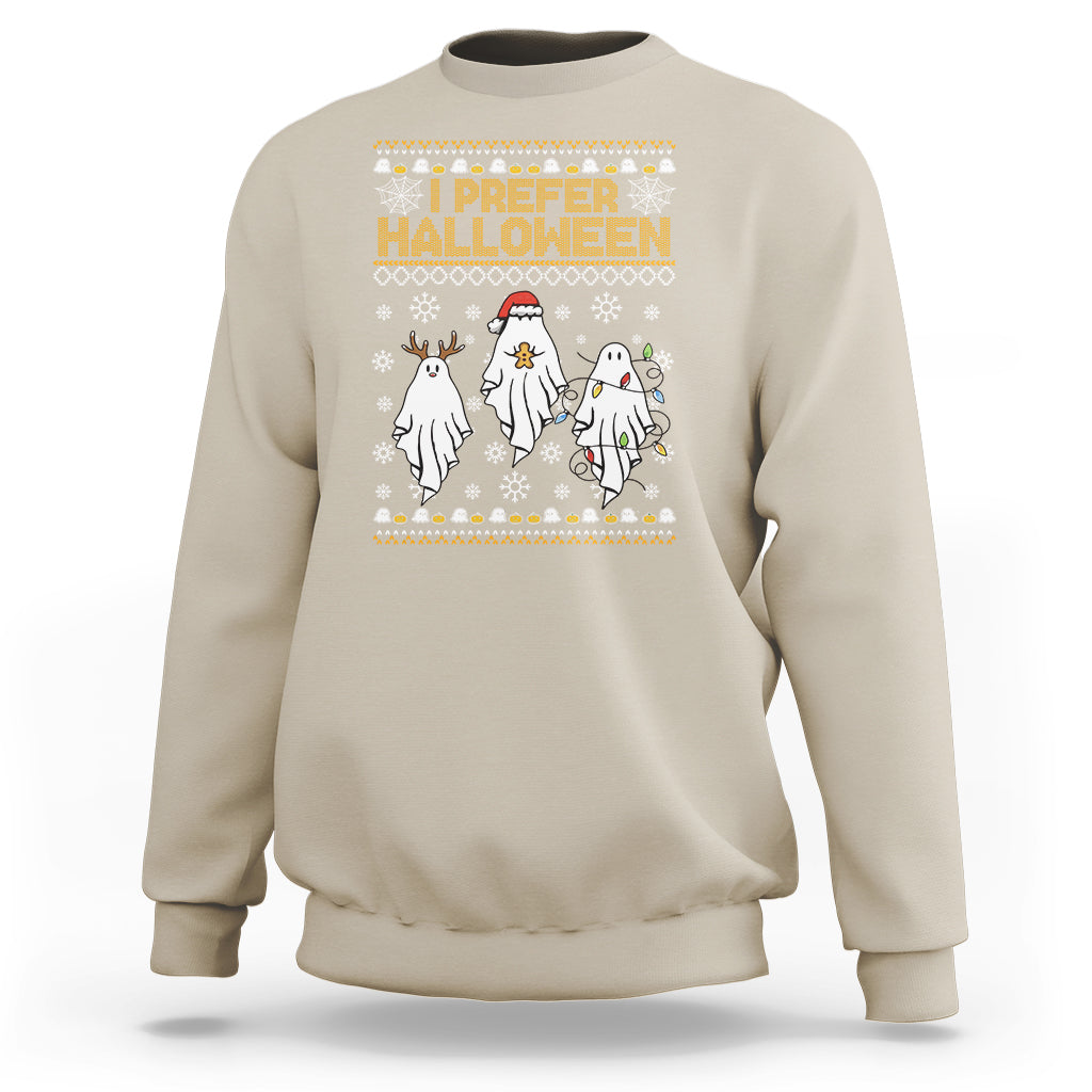Christmas Sweatshirt I Prefer Halloween Cute Santa Ghost Boo Skeleton - Wonder Print Shop