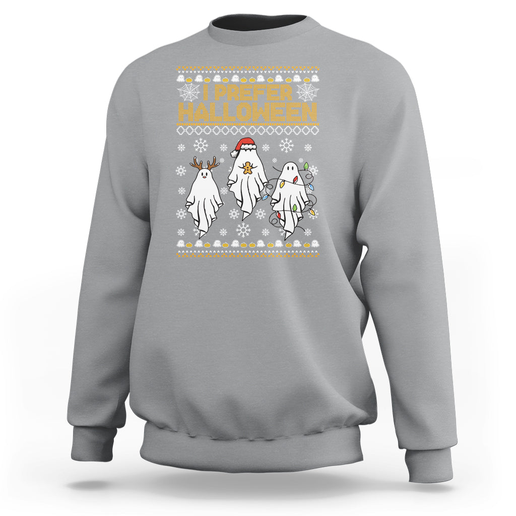 Christmas Sweatshirt I Prefer Halloween Cute Santa Ghost Boo Skeleton - Wonder Print Shop