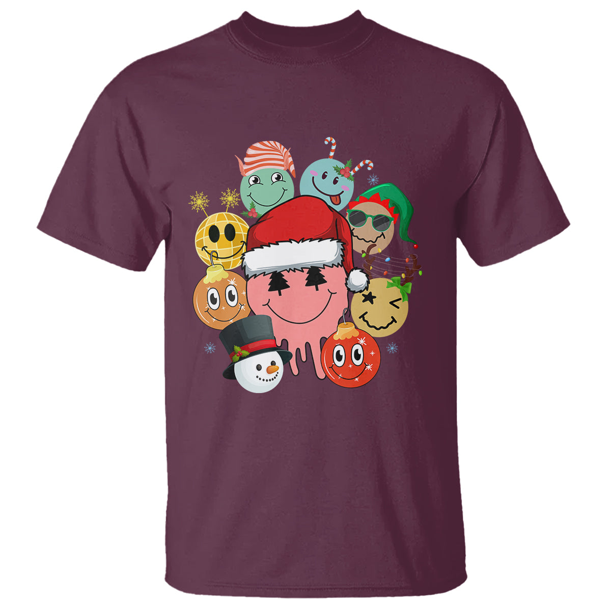 Christmas T Shirt Retro Groovy Xmas Tree Eye Face Reindeer Snowman Efl - Wonder Print Shop