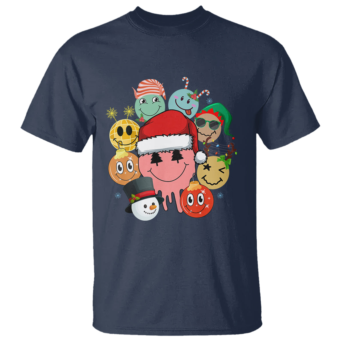 Christmas T Shirt Retro Groovy Xmas Tree Eye Face Reindeer Snowman Efl - Wonder Print Shop