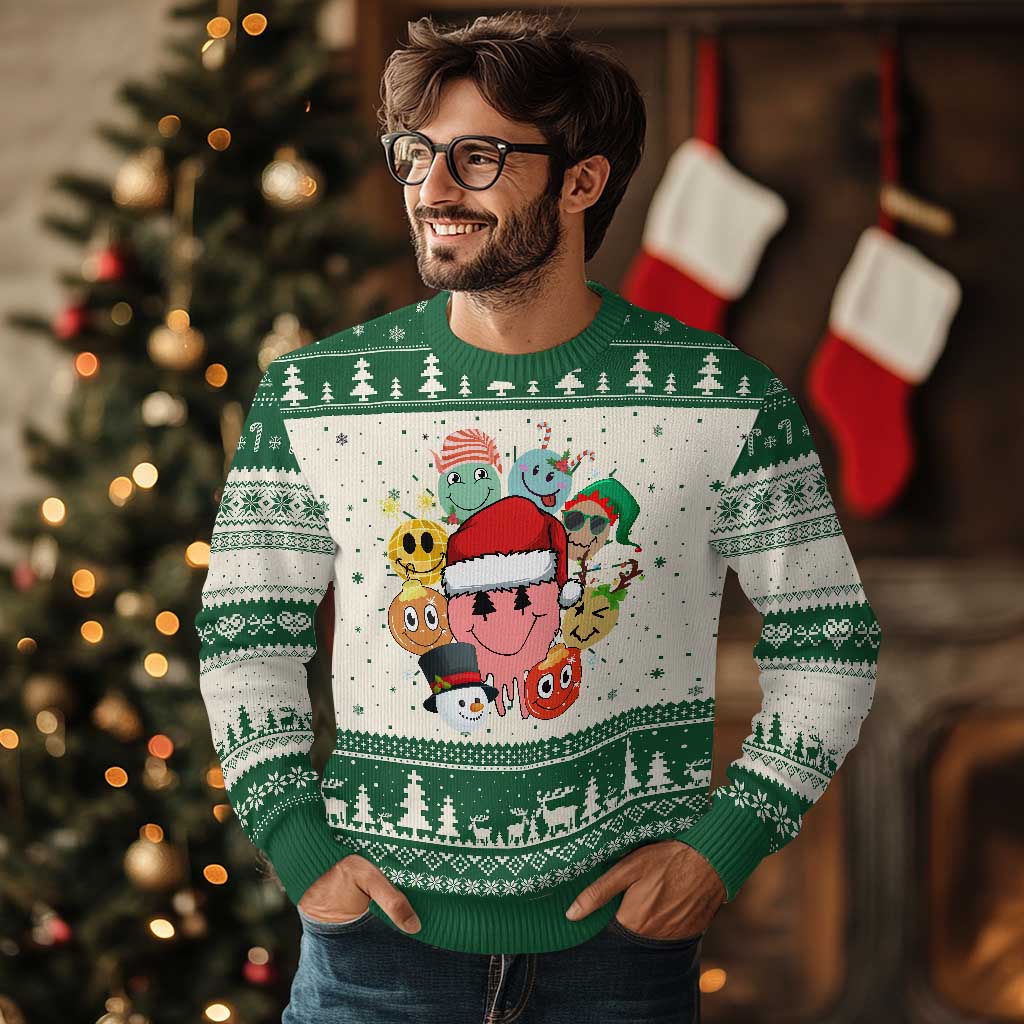 Funny Xmas Ugly Christmas Sweater Retro Groovy Xmas Tree Eye Face Reindeer Snowman Efl - Wonder Print Shop