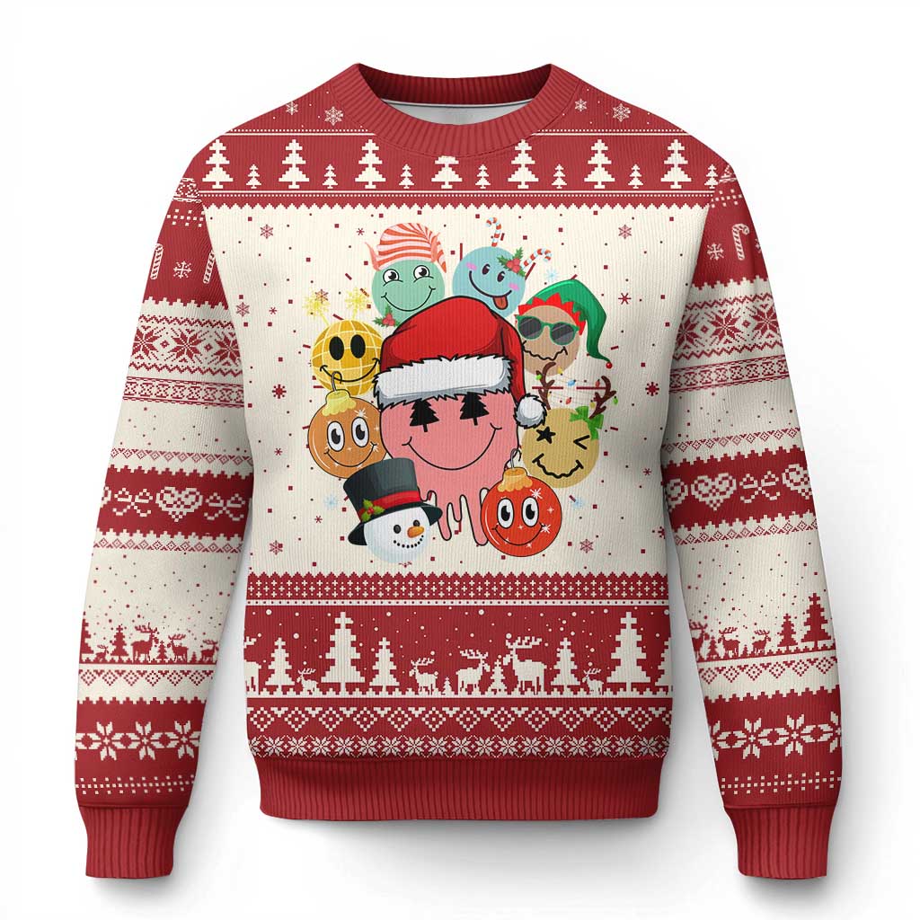 Funny Xmas Ugly Christmas Sweater Retro Groovy Xmas Tree Eye Face Reindeer Snowman Efl - Wonder Print Shop