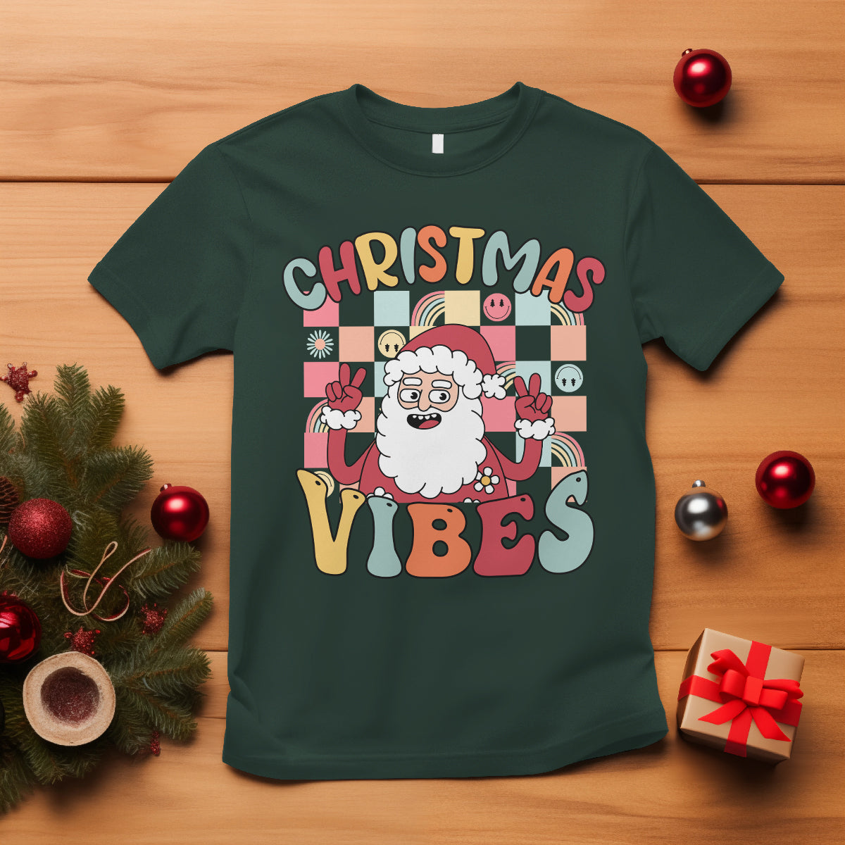 Vintage Groovy Santa Christmas Vibe Funny Retro T Shirt - Wonder Print Shop