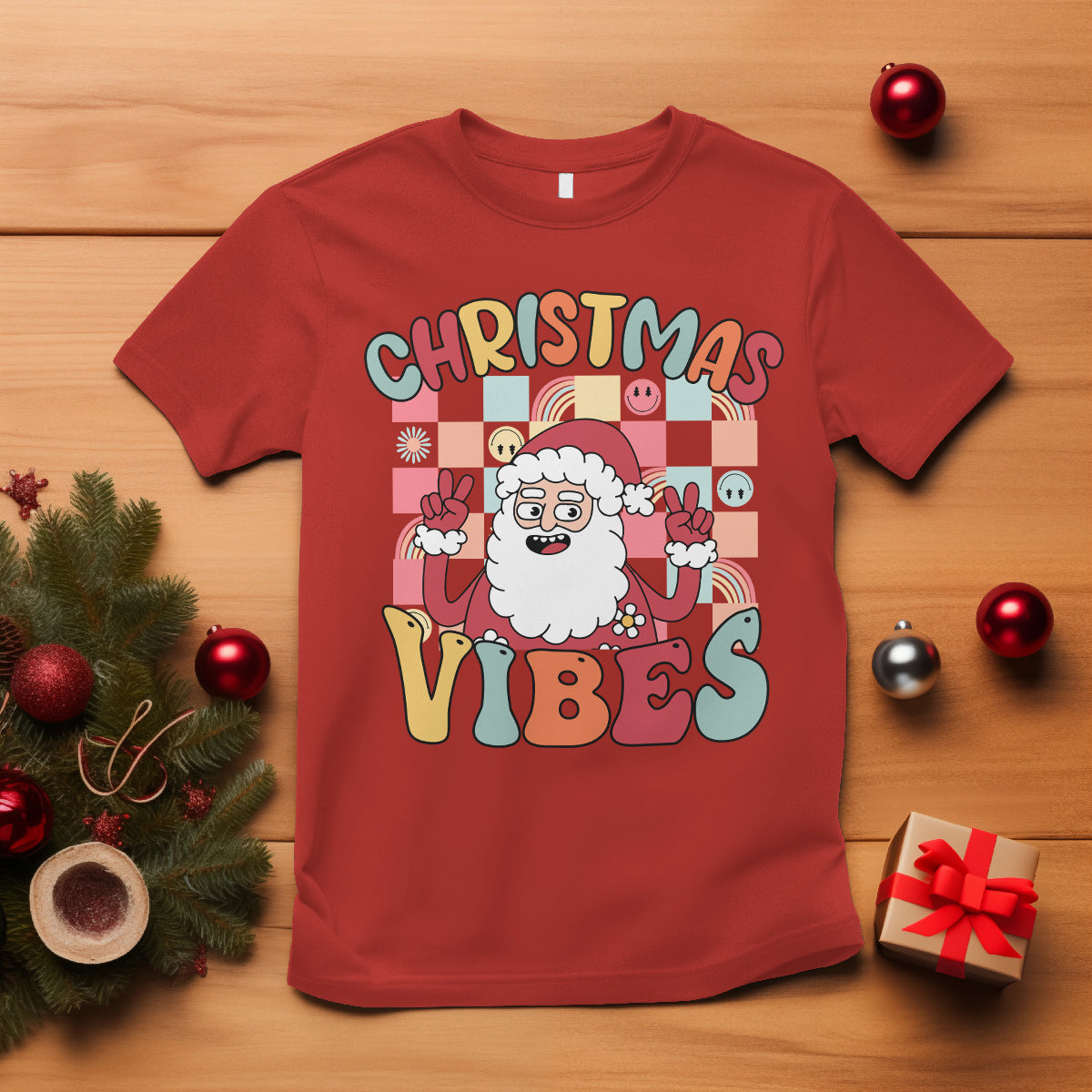 Vintage Groovy Santa Christmas Vibe Funny Retro T Shirt - Wonder Print Shop