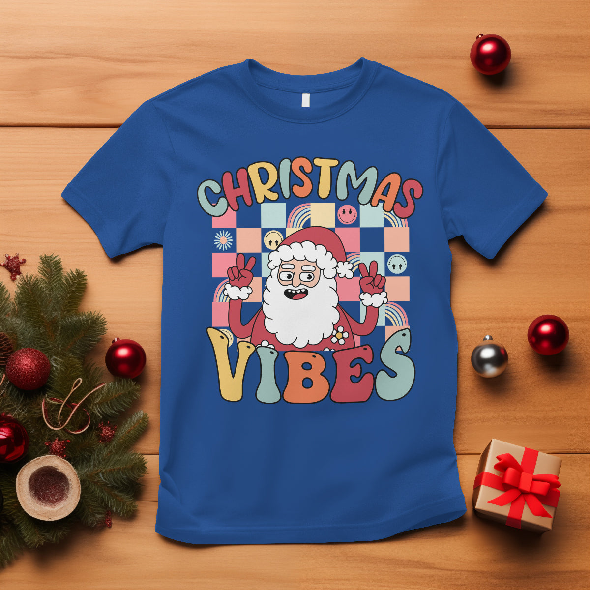Vintage Groovy Santa Christmas Vibe Funny Retro T Shirt - Wonder Print Shop