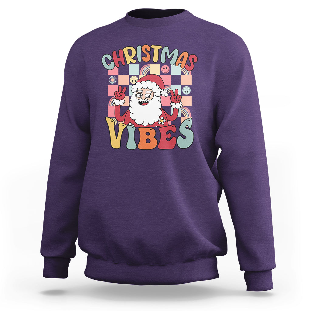 Vintage Groovy Santa Christmas Vibe Funny Retro Sweatshirt - Wonder Print Shop