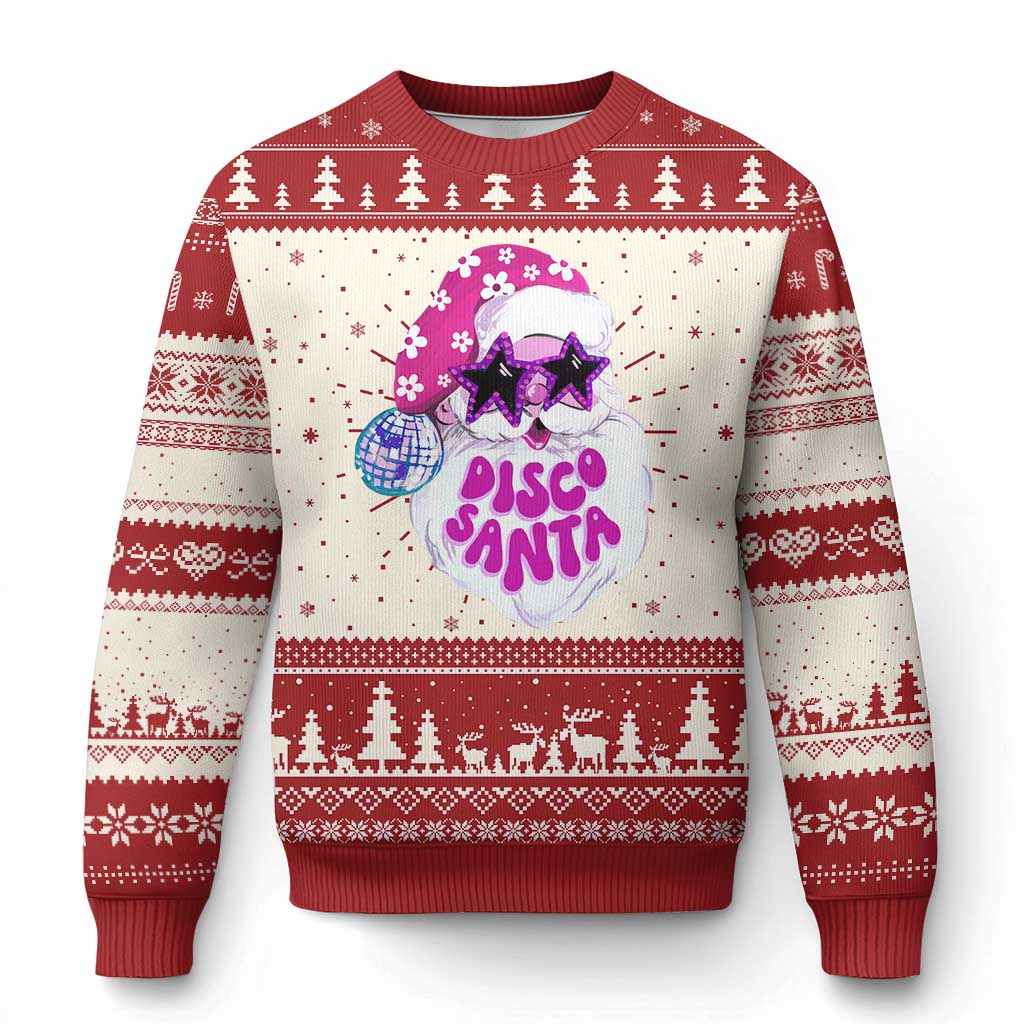 Funny Pink Disco Santa Retro Groovy Ugly Christmas Sweater - Wonder Print Shop