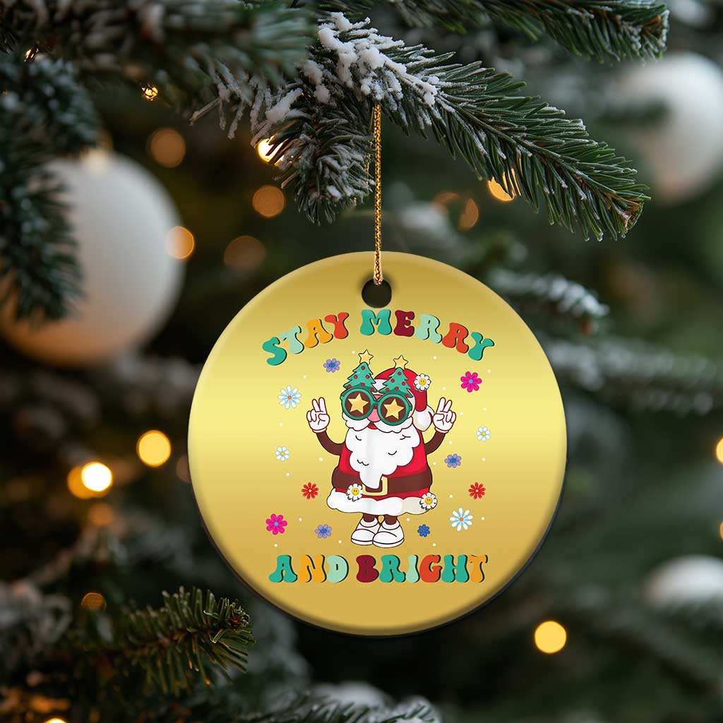 Stay Marry And Bright Groovy Christmas Hippie Santa Christmas Ornament - Wonder Print Shop