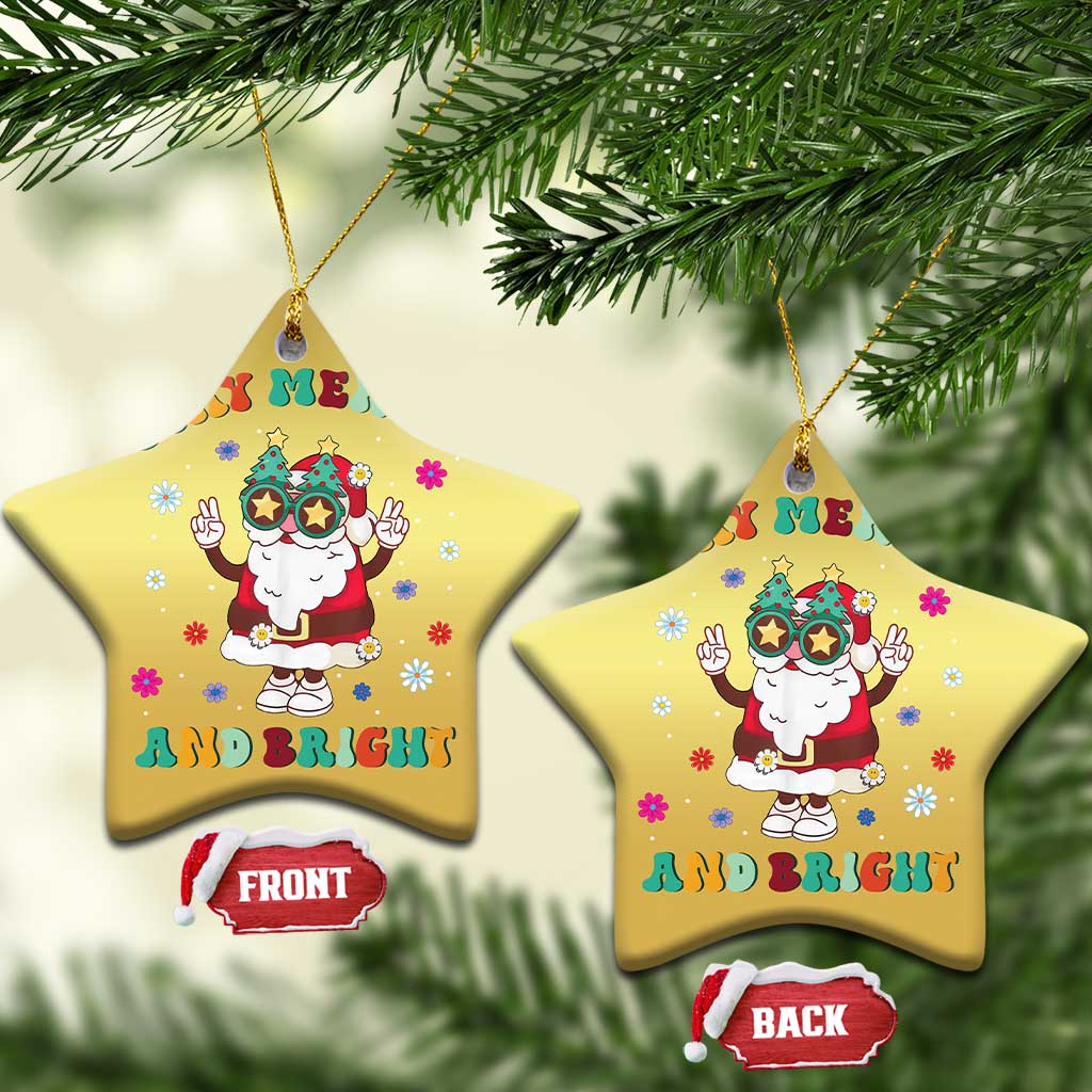 Stay Marry And Bright Groovy Christmas Hippie Santa Christmas Ornament - Wonder Print Shop