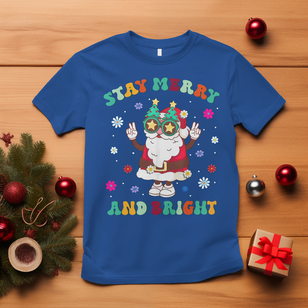 Stay Marry and bright Groovy Christmas Hippie Santa Clause T Shirt - Wonder Print Shop