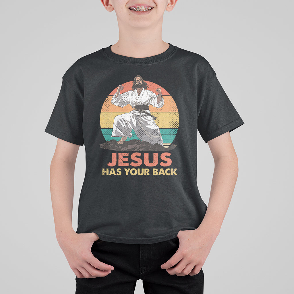 Jesus Has Your Back Jitsu Retro Christian T Shirt For Kid - Wonder Print Shop