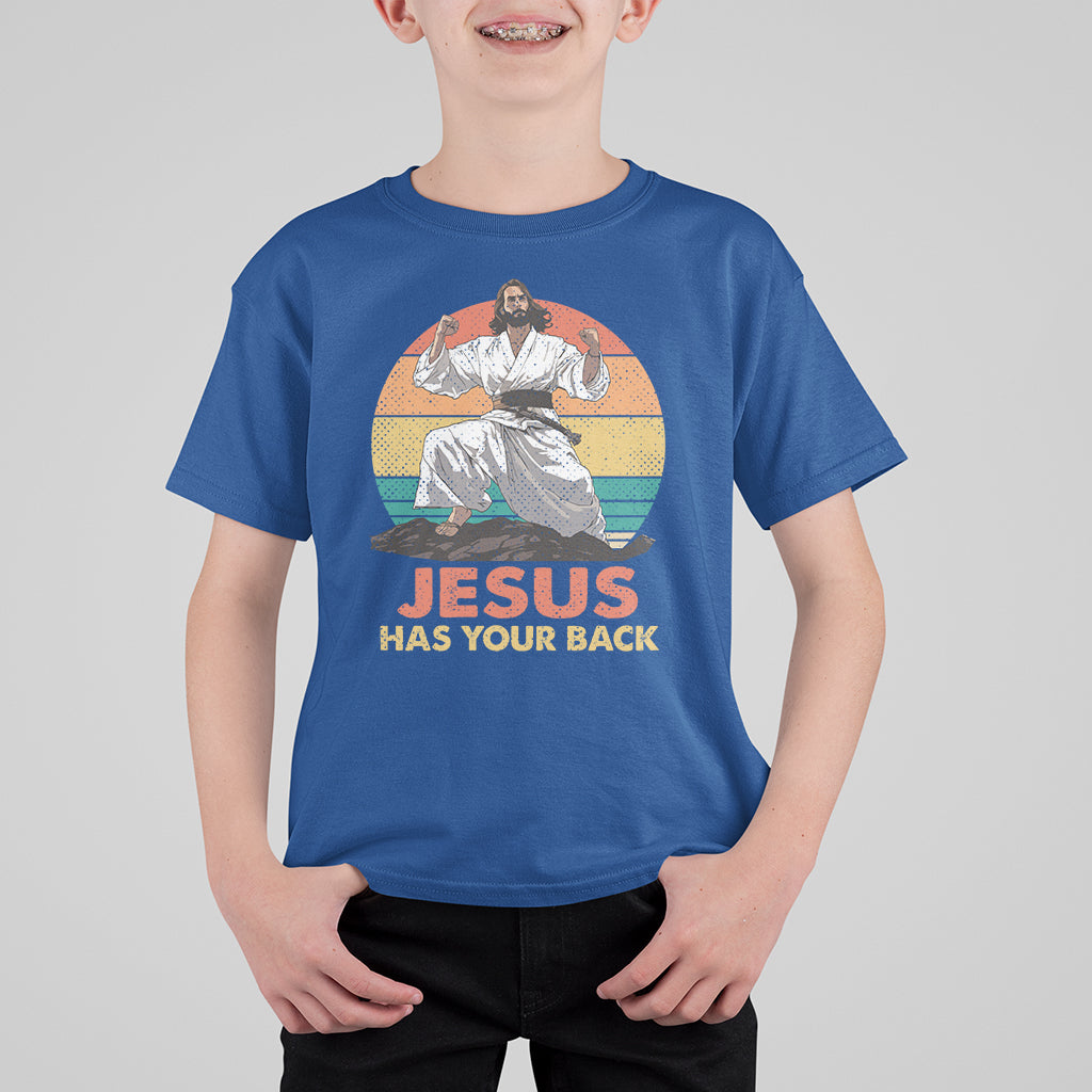Jesus Has Your Back Jitsu Retro Christian T Shirt For Kid - Wonder Print Shop
