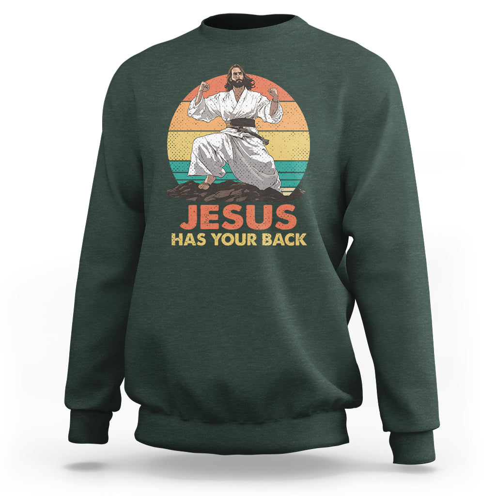 Jesus Has Your Back Jitsu Retro Christian Sweatshirt - Wonder Print Shop