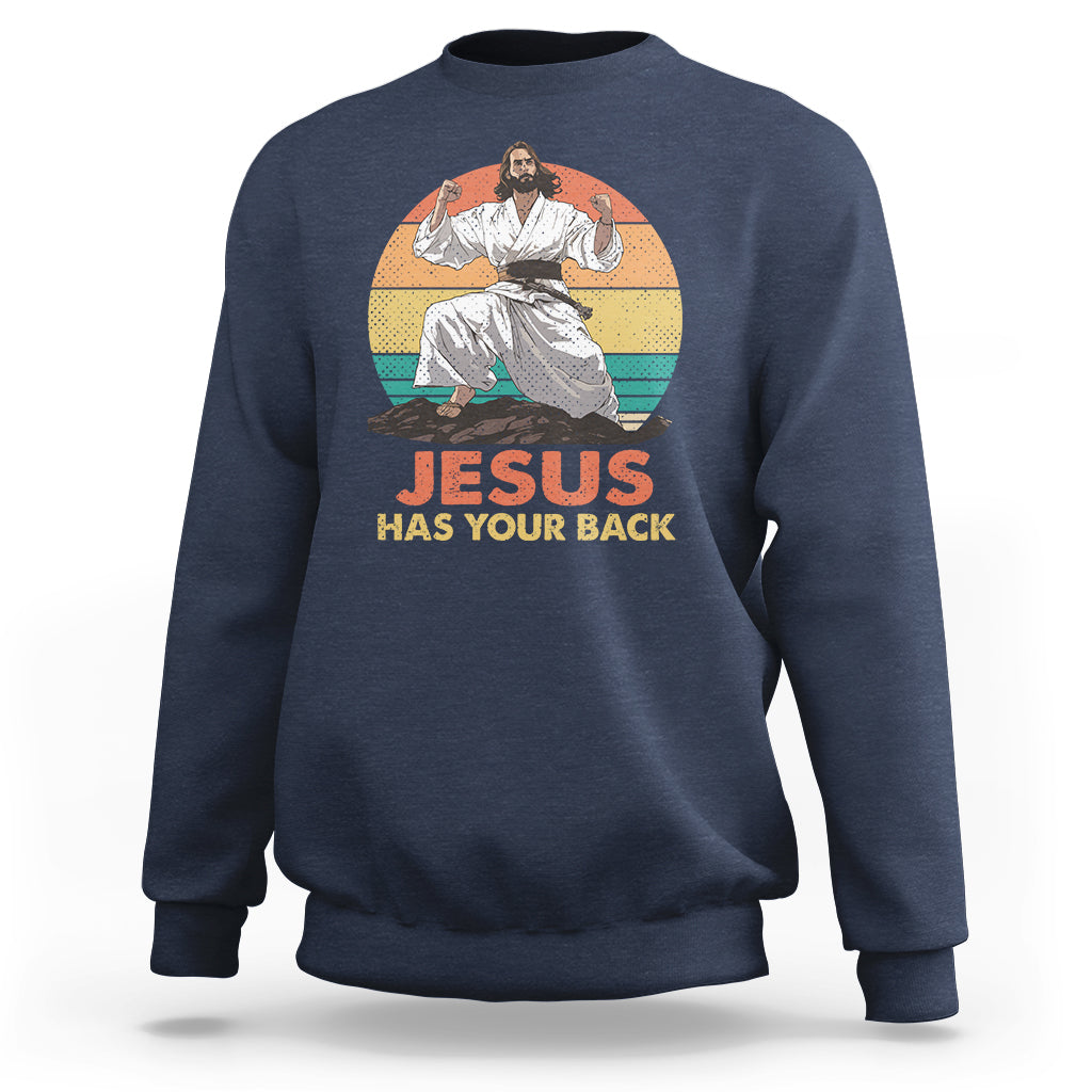 Jesus Has Your Back Jitsu Retro Christian Sweatshirt - Wonder Print Shop