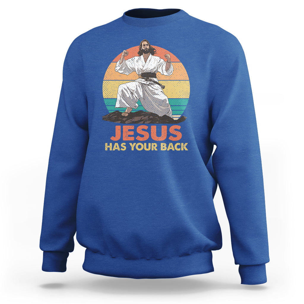 Jesus Has Your Back Jitsu Retro Christian Sweatshirt - Wonder Print Shop