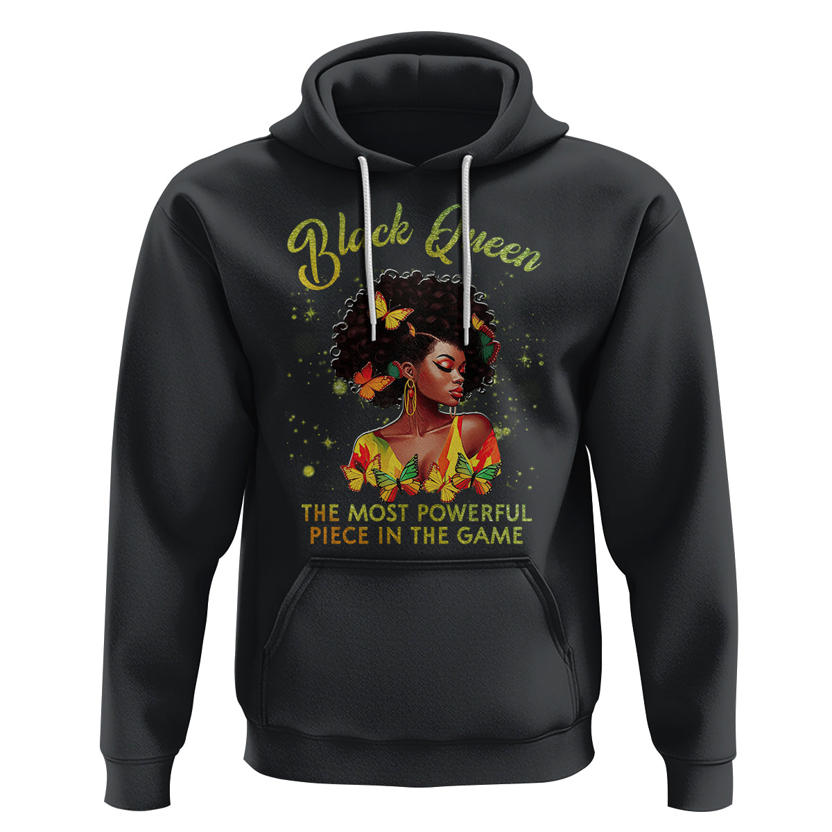 Black Queen The Most Powerful Piece In The Game Melanin Girl Butterfly Hoodie - Wonder Print Shop