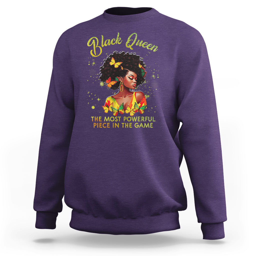 Black Queen The Most Powerful Piece In The Game Melanin Girl Butterfly Sweatshirt - Wonder Print Shop