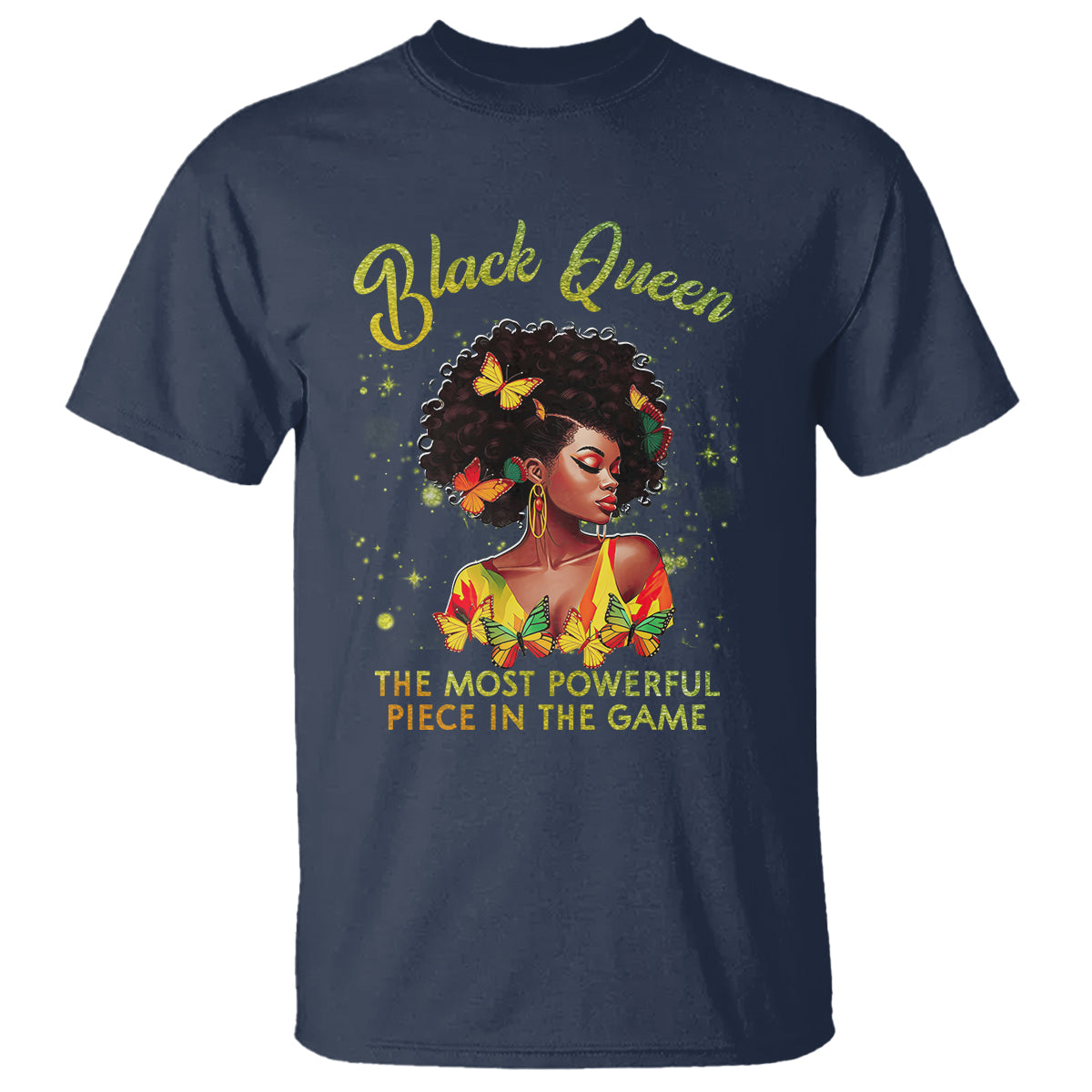 Black Queen The Most Powerful Piece In The Game Melanin Girl Butterfly T Shirt - Wonder Print Shop
